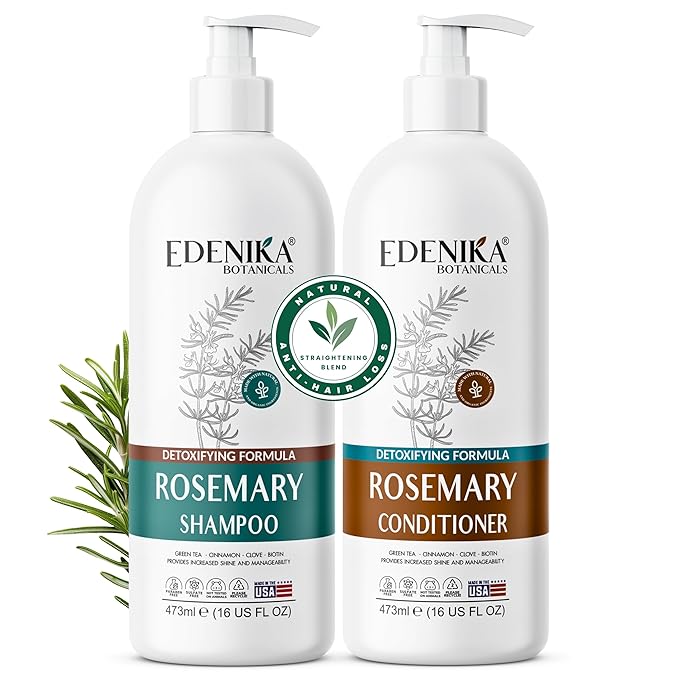 Rosemary Oil Shampoo & Conditioner Set with Biotin for Thinning Hair & Anti-Hair Loss, Strengthening Botanical Formula, Women & Men, Sulfate-Free, Organic, 16 fl oz Each