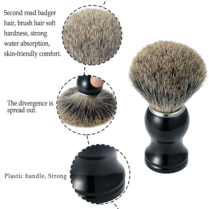 Vtrem Shaving Brush Black Handle Professional Badger Hair Shave Brush for Men Shaving Brush for Wet Shave for Safety Razor Double Edge Razor Straight Razor or Shaving Razor