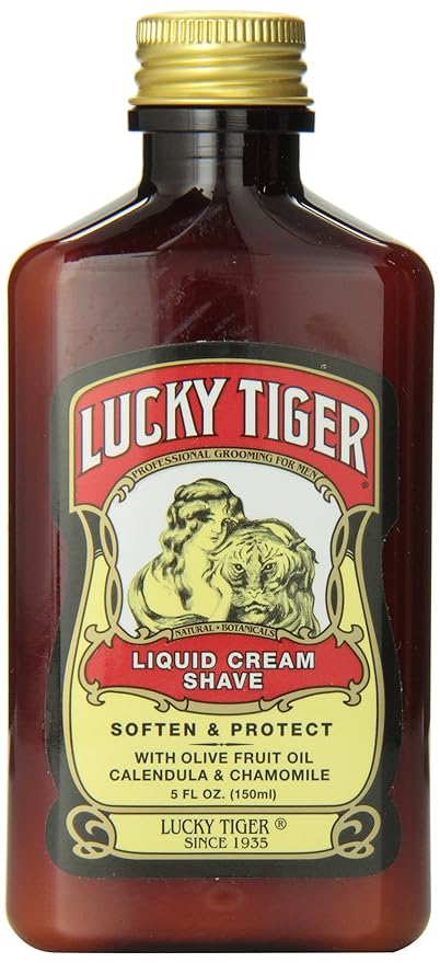 Lucky Tiger Liquid Cream Shave (5 Fl Oz) – Classic Men's Shaving Cream with Olive Oil & Chamomile – Soothing and Moisturizing Shave Cream for Men to Prevent Razor Burn