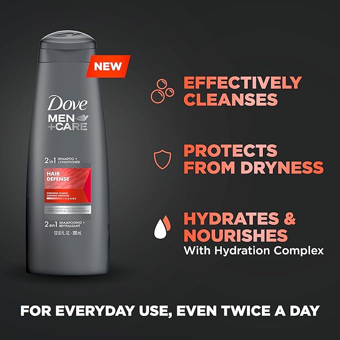 Dove Men+Care 2 in 1 Shampoo and Conditioner for Clean Hair Defense Shampoo and Conditioner for Stronger, Healthy Hair Everyday 12 oz