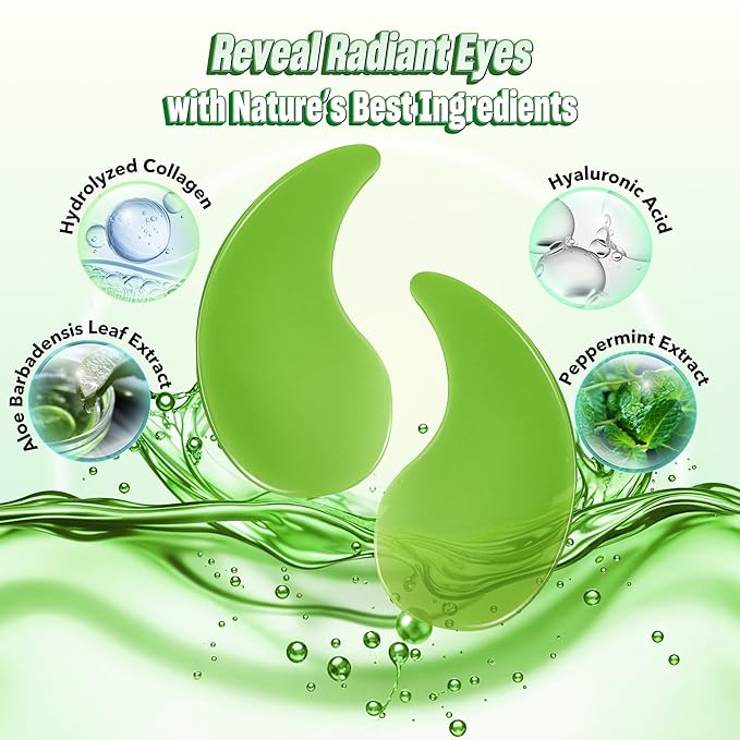 Under Eye Patches - 60 Pack for Puffy Eyes, Dark Circles, Bags & Wrinkles with Hydrolyzed Collagen & Hyaluronic Acid - Eye Care Pads for Daily Skincare (Green)