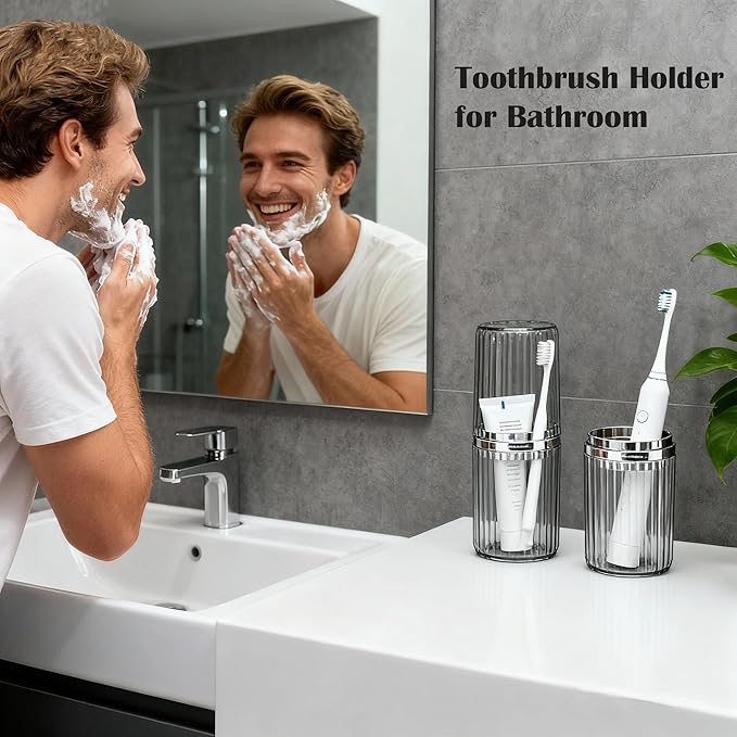 Toothbrush Travel Holder, 2-in-1 Dustproof Toothbrush Travel Case with Rinse Cup, Large Portable Toothbrush and Toothpaste Cup Container for Traveling Camping School Business Trip Bathroom