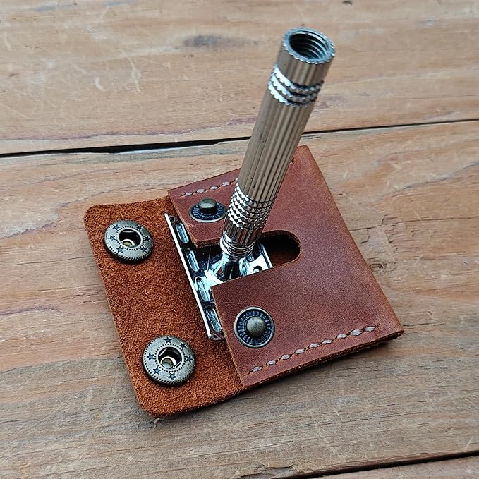 Handmade Leather Safety Razor Travel Cover, Double Edge Razor Head Protective Sheath For men Fits Most Safety Razors (Brown)