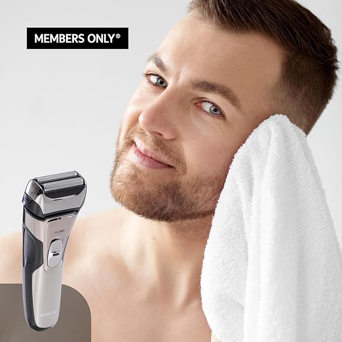 Members Only Foil Shaver, Lithium Metallic Cordless 2 Blade Electric Shaver, Precision Contouring, Pop-up Trimmer, LED Display, Waterproof Design (IPX6), USB Rechargeable