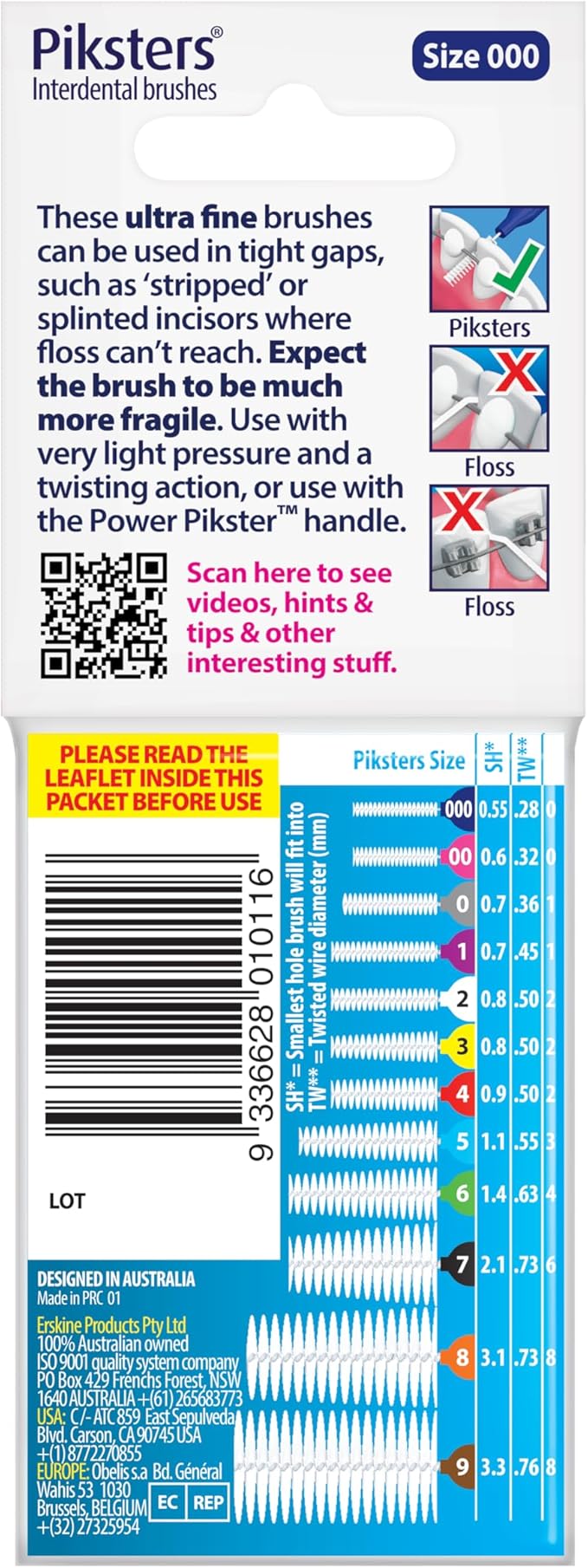 Piksters 0.55mm Interdental Brushes Size 000 - Navy Blue - Pack of 10