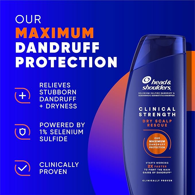Head & Shoulders Anti-Dandruff Shampoo with 1% Selenium Sulfide, Clinical Strength Dry Scalp Rescue Shampoo Twin Pack, Seborrheic Dermatitis Relief, Dry Scalp 13.5 fl oz Each