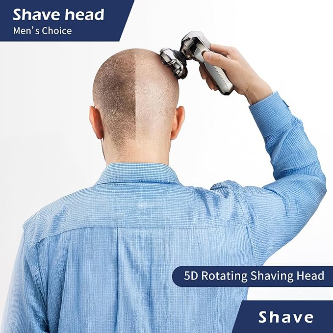 Electric Razor for Head,VoltPanther Head Shavers for Bald Men,Magnetic Detachable Bald Head Shaver,IPX6 Waterproof Wet Dry Razors for Men,LED Display Rechargeable 5D Rotary Shaver with Type C Charge