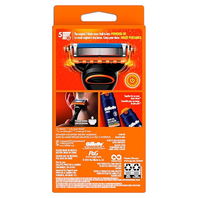 Gillette Fusion5 Power Razor for Men, 1 Gillette Power Razor Handle + 1 Blade Refill, (Pack of 2)