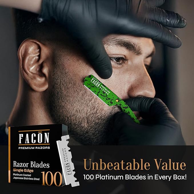 Facón Straight Razors for Men - Professional Barber Straight Edge Razor Kit with 100 Blades, Classic Stainless Steel Barbero Shaver for a Smooth & Precise Shave, Premium Barber Razor for Men's Shaving