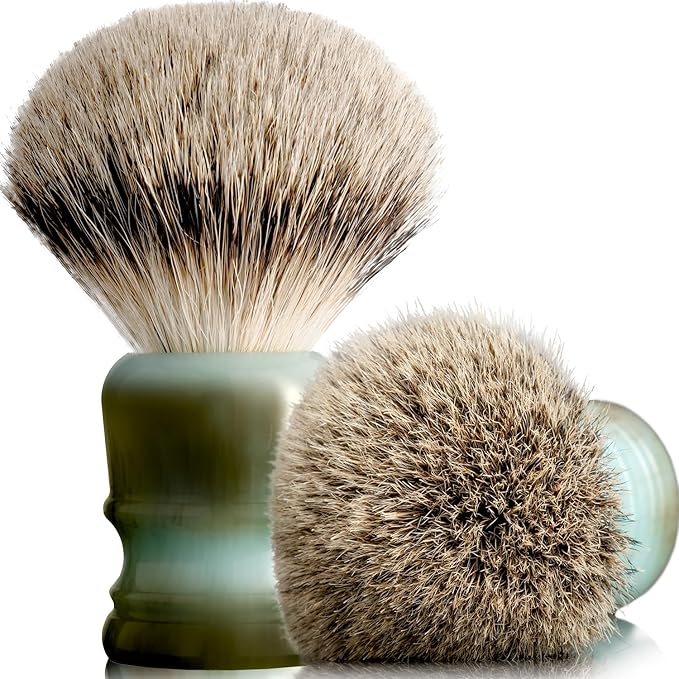 Lather & Wood Shaving Brush for Men- Premium 100% Badger Hair - High End Blue Agate Resin Handle