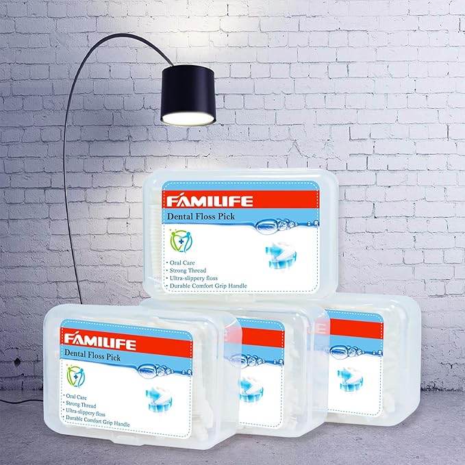 FAMILIFE Floss Picks, 200 Count Unflavored Dental Floss Cleaner, Tooth Picks Flossers with 4 Travel Handy Cases, Helps to Fight Tooth Decay and Keep Your Teeth Clean, Sticks for Family