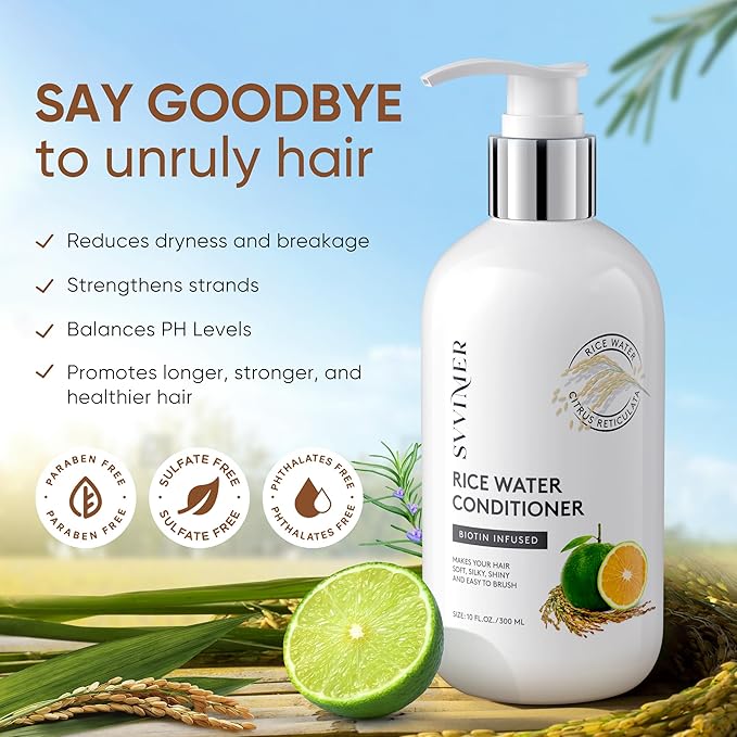 Svvimer Rice Water Hair Growth Conditioner - Thickening Conditioner with Biotin for Hair Loss and Thinning Hair - Sulfate Free for Women and Men 10 Fl Oz (Pack of 1)