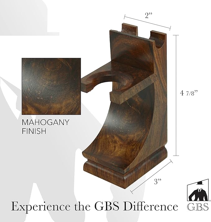 G.B.S Deluxe Wooden Shaving Razor and Shave Brush Stand - Safety Razor Brush Holder. Prolong The Life of Your Shaving Brush and Razor, Walnut Wood Finish