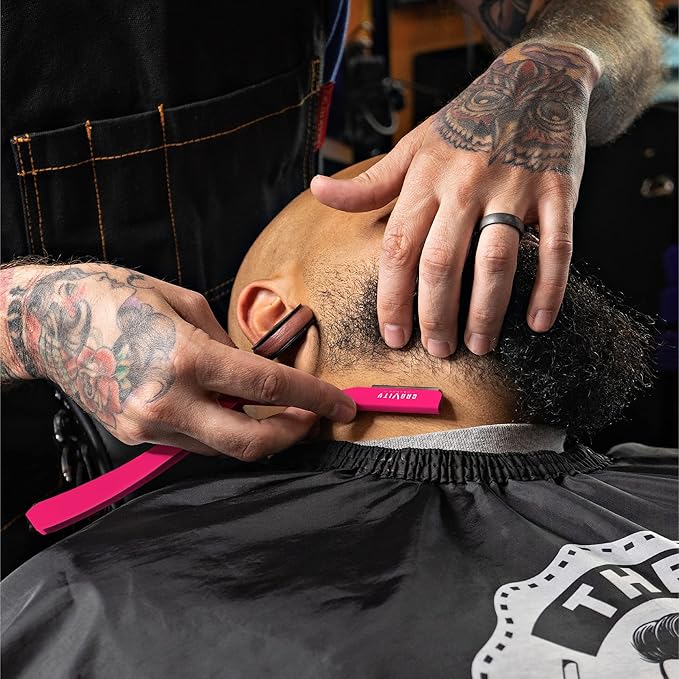 GRAVITY RAZORS Professional Straight Razor Kit – Ultra Exposure, Includes 10 Premium Blades, 2mm Exposed, Pink