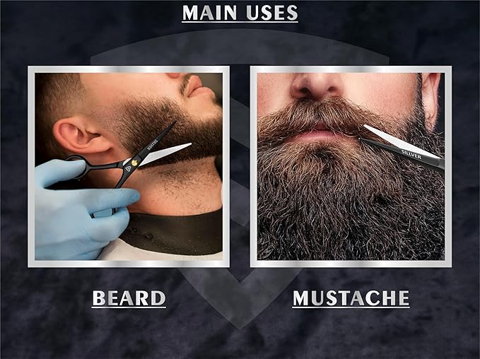 Professional Mustache Scissors 5 Inch, Razor Edged and Serrated, Beard Comb, Mustache Comb, Pouch -Beard Trimming Scissors for All Facial Hair– Grooming Scissors