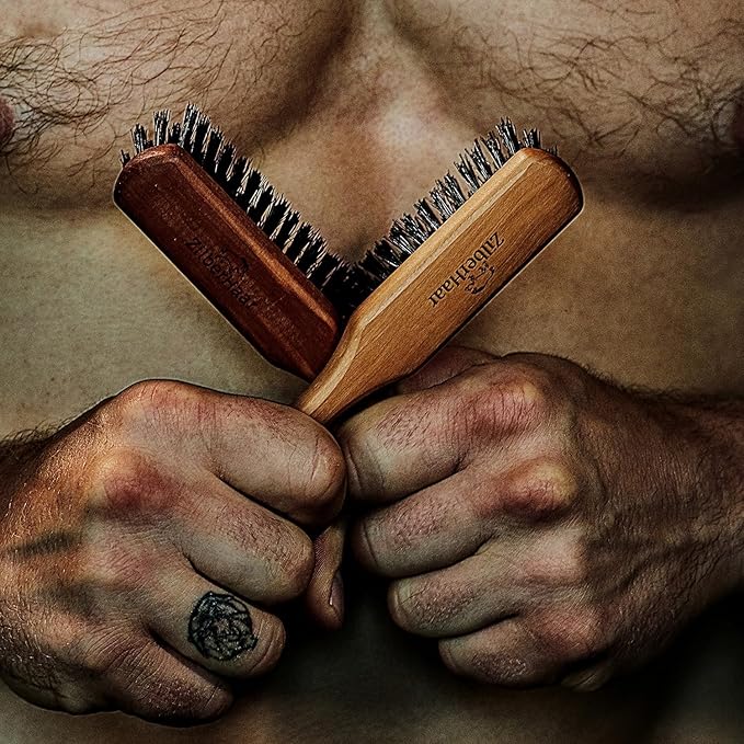 ZilberHaar Regular Beard Brush - Soft Boar Bristles - Beard grooming brush for men - Straightens and Promotes beard growth - Works with Beard Oils and Balms - Essential for beard care kits