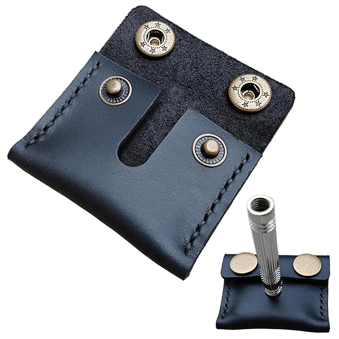 Handmade Leather Safety Razor Travel Cover, Double Edge Razor Head Protective Sheath For men Fits Most Safety Razors (Black)