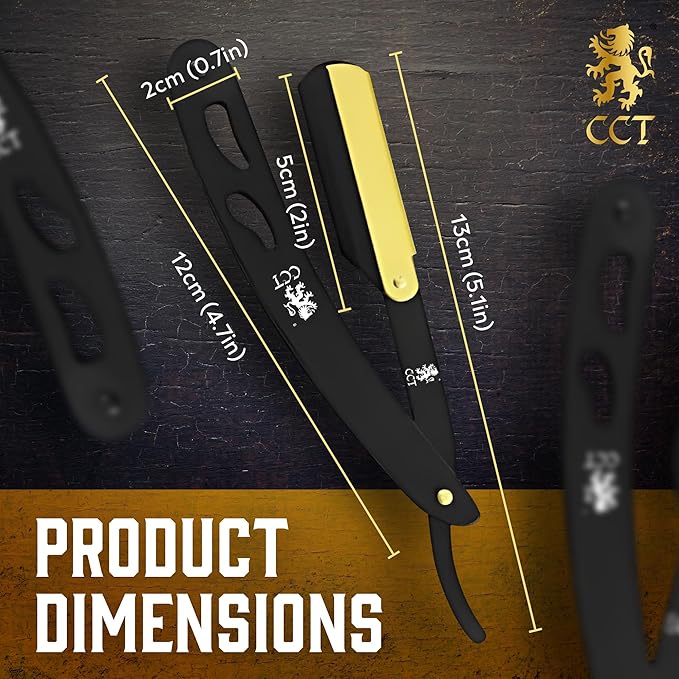 The Cambridge Cutthroat® Cut Throat Razor Kit with Blades & Travel Pouch - Black & Gold Stainless Steel Professional Barber Shaver Men - Straight Edge Moustache & Beard Shaper