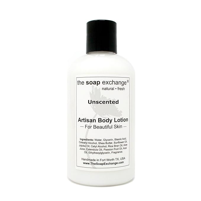 The Soap Exchange Body Lotion - Unscented Fragrance Free - Hand Crafted 8 fl oz / 240 ml Natural Artisan Skin Care for Hand, Face, & Body, Moisturize, Hydrate, & Protect. Made in the USA.