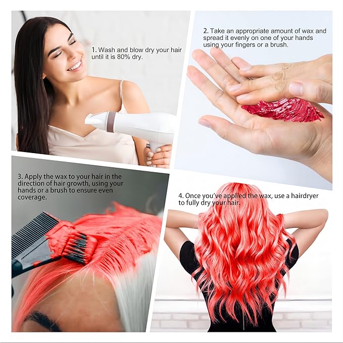 Temporary Red Hair Spray Color Wax with Dye Brush, Instant Natural Hairstyle Cream 4.23 oz, Disposable Coloring Mud for Men Women Youth, Washable Styling Pomades, Party Cosplay DIY Halloween