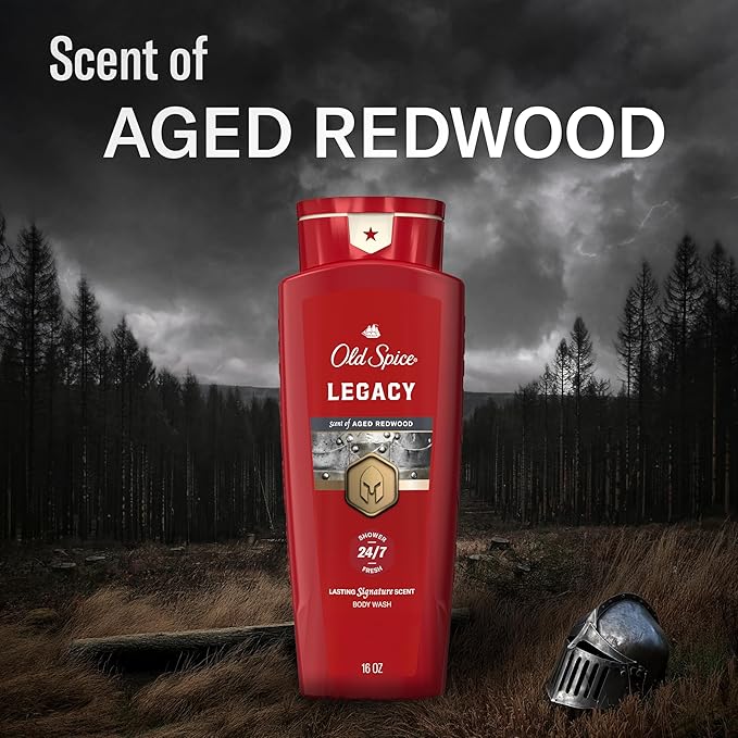Old Spice Body Wash for Men, 24/7 Shower Fresh & Clean with Daily Use, Lasting Signature Scent, Refreshing Lather, Moisturizing Formula, Legacy with Coconut, Pine & Cedar Scent, 16 oz