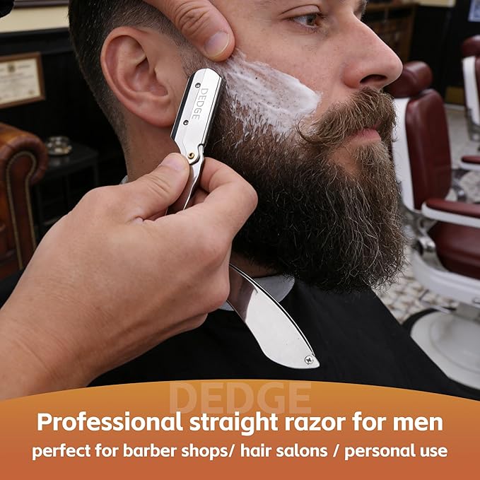 DEDGE Professional All Stainless Steel Straight Razor-Double Edge Razor Barber Beard Shaver with 10 Double Edge Blades for Barber Personal Grooming