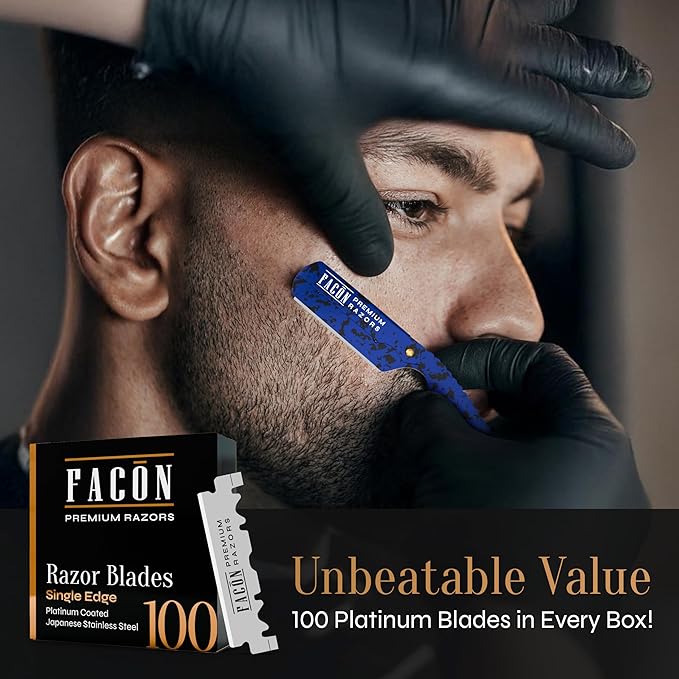 Facón Straight Razors for Men - Professional Barber Straight Edge Razor Kit with 100 Blades, Classic Stainless Steel Barbero Shaver for a Smooth & Precise Shave, Premium Barber Razor for Men's Shaving