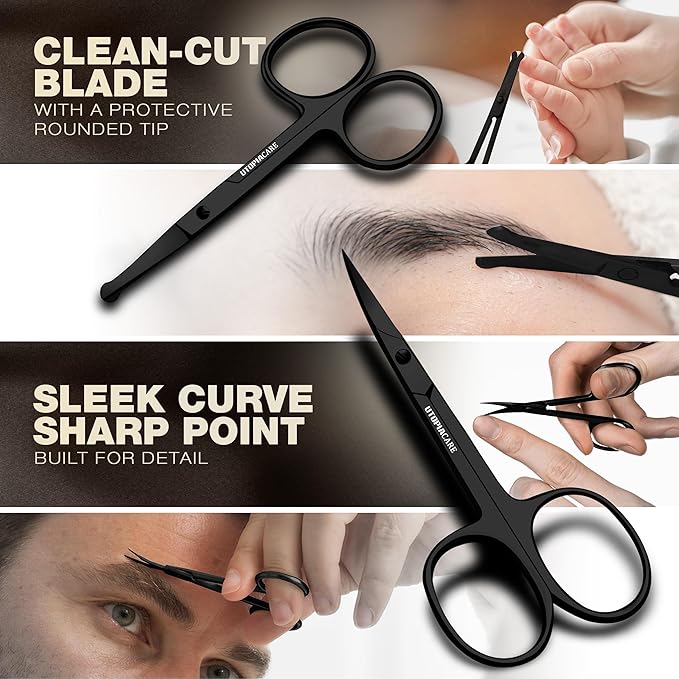 Utopia Care Eyebrow Scissors, Professional Stainless Steel Small Shears for Men and Women, Nose Hair Scissors for Grooming Mustache, Beard, Eyelashes, Ear Hair Trimming, Black