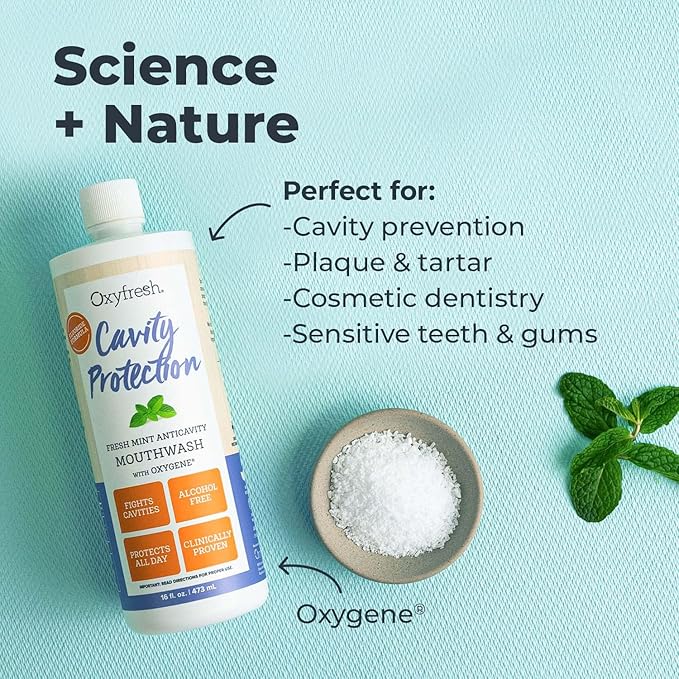 Oxyfresh Cavity Protection Fluoride Mouthwash – Anticavity Mouthwash for Sensitive Teeth, Non - Staining, Alcohol Free, Lasting Fresh Breath - 16 fl Oz