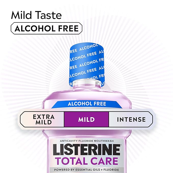 Listerine Total Care Alcohol-Free Mild Mouthwash, 6 Benefit Oral Rinse to Help Kill 99.9% of Germs that Cause Bad Breath, Strengthen Enamel, Mild Mint Flavor, 500 mL