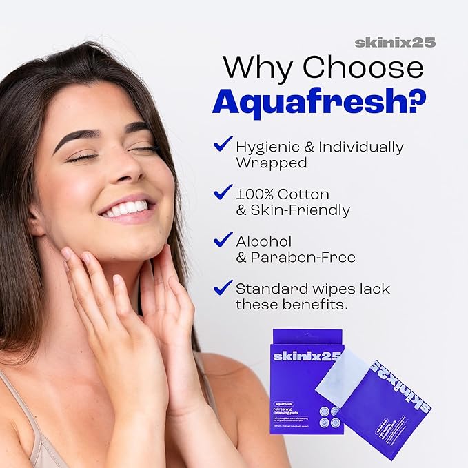 Aquafresh Facial Cleansing Pads – 40 Individually Wrapped Cotton Wipes for Oily & Combination Skin | On-the-Go Face Wipes for Travel, Gym & Daily Skincare