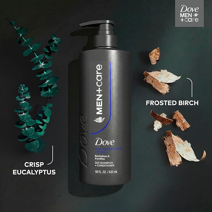 DOVE MEN + CARE Shampoo Eucalyptus & Birch 1 ct for Real Hair that Powers Up Hair Strength, with Revitalizes & Fortifies, 18 fl oz
