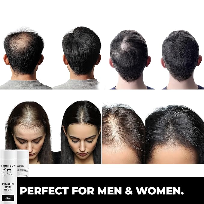 Truth Guy Magnetic Hair Building Fibers for Thinning Hair - Adds Volume & Thickness with Static Electricity Technology - Easy Application for Men & Women, Quick Results, Mess-Free. 2 oz. Medium Brown