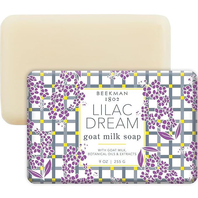 Beekman 1802 Lilac Dream Goat Milk Soap - 9 oz - Scented - Cleanses, Nourishes & Hydrates - With 100% Vegetable Base & Botanical Oils - Triple Milled - Good for Sensitive Skin - Cruelty Free