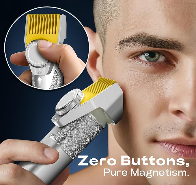 Prettywill Beard Trimmer for Men,with Adjustable Limiting Comb, Travel Lock IPX7 Waterproof, 2-Speed Settings, 6-in-1 Multi-Accessories Kit,Gifts for Men Husband Father,Silver&Yellow