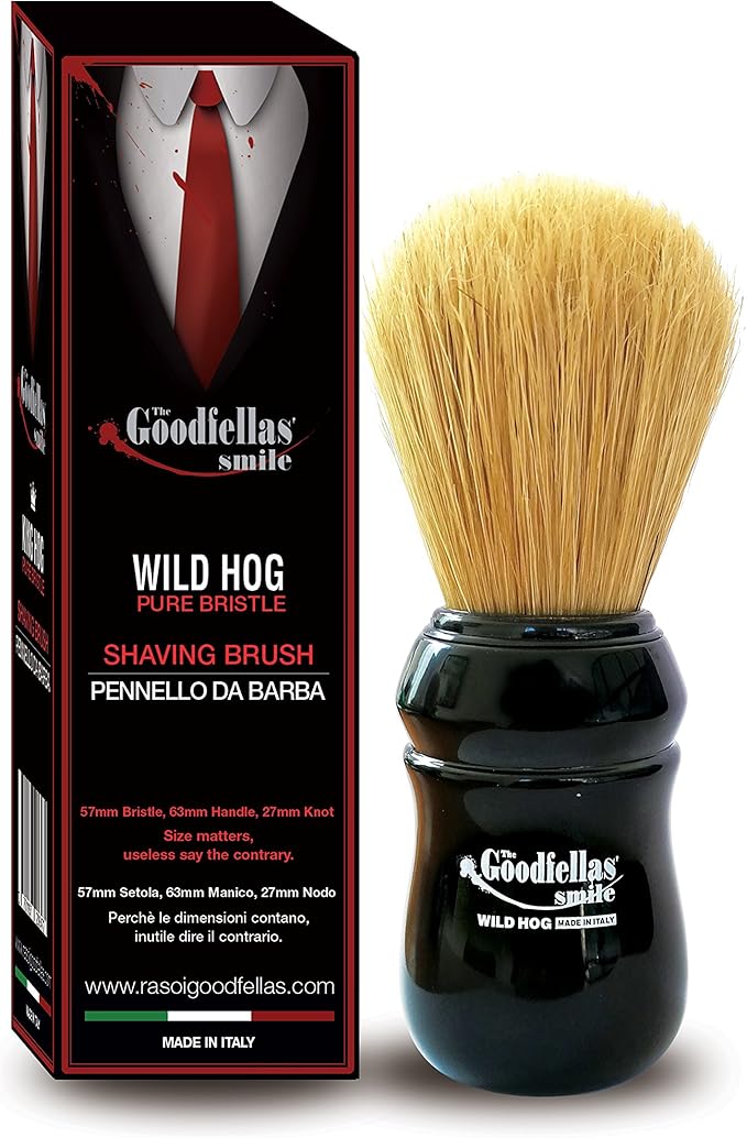 The Goodfellas’ Smile Wild Hog Shaving Brush by Omega Brushes – Pure Boar Bristle 57 mm, Traditional Wet Shaving Brush for Soap & Cream, Made in Italy