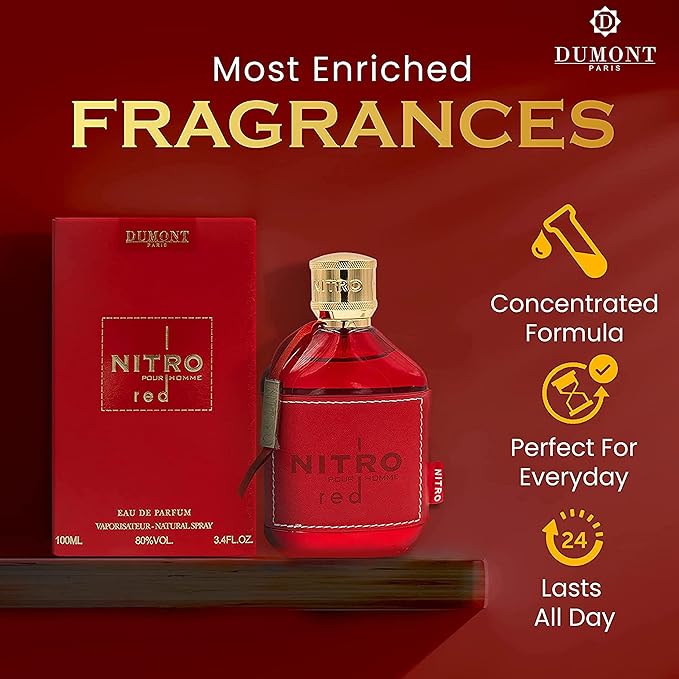 Dumont NITRO RED - 3.4oz - Eau De Parfum - Luxury Perfume for Men - Fruit, Woody, Floral & Masculine Fragrance - Long Lasting Cologne Mist & Body Spray - for Him