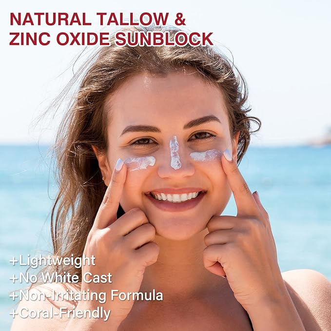 Beef Tallow Sunscreen with Zinc Oxide for Body Facial, Non-Toxic Natural Mineral Sunscreen Reef Safe Sunblock SPF 50,Clean Non-Greasy (For Sport or Daily Use), 3.5 OZ, Applicator Mitt