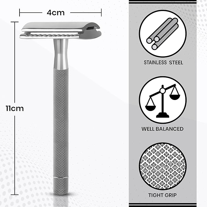 Safety Razor for Men & Women with 10 Double Edge Safety Razor Blades Reusable Double Edge Razor Single Blade Razors for Women & Men Kit Gift Metal Razors Stainless