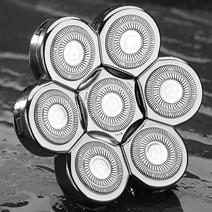 WAHFOX Universa 7 Heads Shaver Replacement Head for Head Shaver, and many Brands Head Shaver 7 Blades 7D Replacement Shaver Head Blade 7 Heads Shaver Head (Silvery)