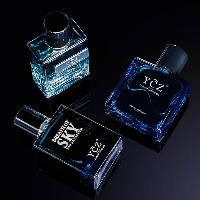 Ycz 3-Piece Cologne for Men Set - 50ml Each, Ocean/Sky/Club Perfume for Men, Eau de Cologne with Woody Fresh Citrus Notes, Ideal Special Occasions, Elegant Gift Box, Long-Lasting Sillage Unique Gift