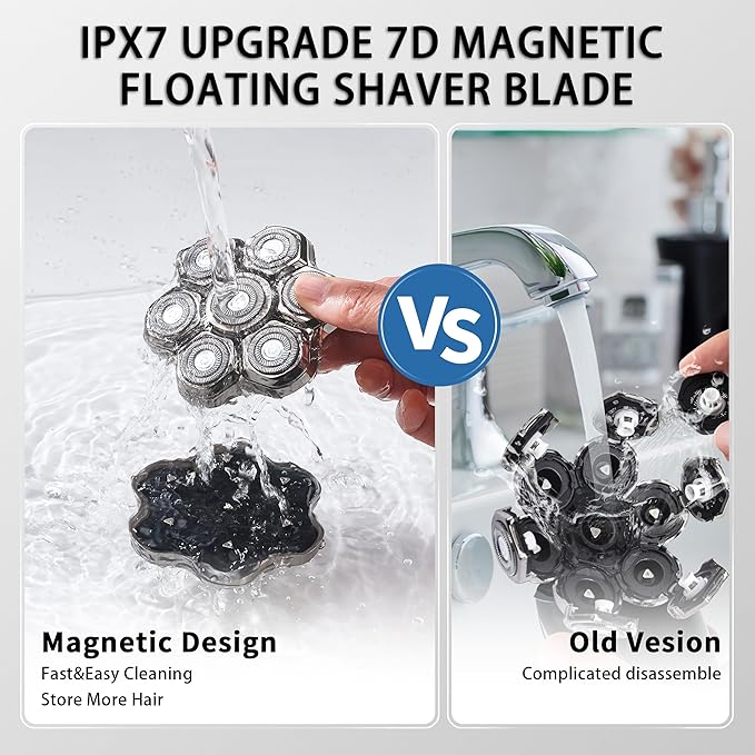 Universal Head Shaver Replacement Heads Magnetic 7 Blades Head Shavers Replacement Blades for Bald Men Compatible with Freebird Shaver & Other Brands (7msilver)