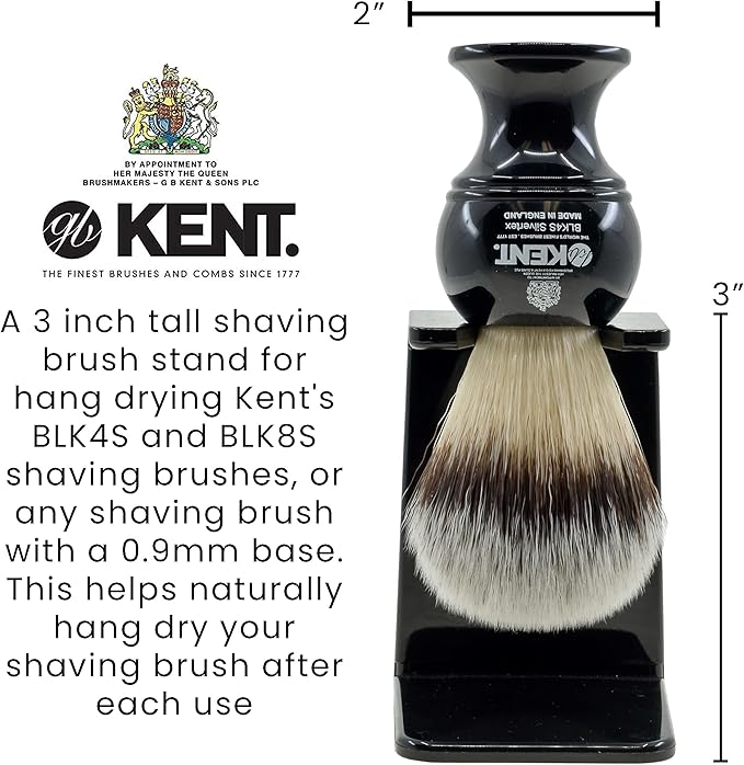 KENT VSB1 Small Black Plastic Shaving Brush Stand for Self Adhesive Hang Drying Shave Brush. Essential Part of Any Mens Shaving Kit, Shaving Brush Holder Extends Natural Bristle Shaving Brushes Life