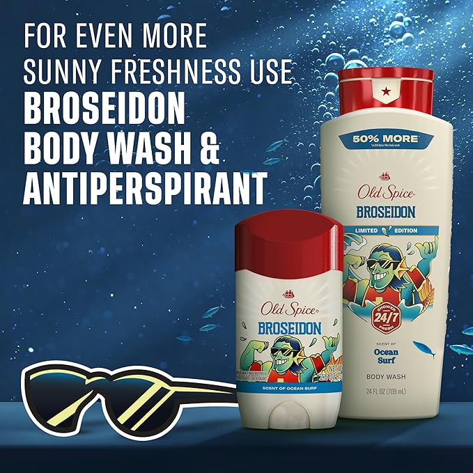 Old Spice Body Wash for Men, Summerdudes, 24/7 Shower Fresh with Daily Use, Long Lasting Scent, Cleanse & Refresh Skin, VIP Festival Experience, Broseidon with Ocean Surf Scent, 24 oz