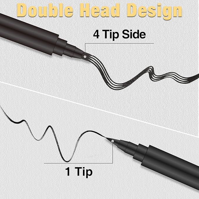 Beard Pencil Filler Kit - 4 Tip Pen and Brush for Men, Facial Hair Enhancer and Mustache Shaper (2 Black Pens)