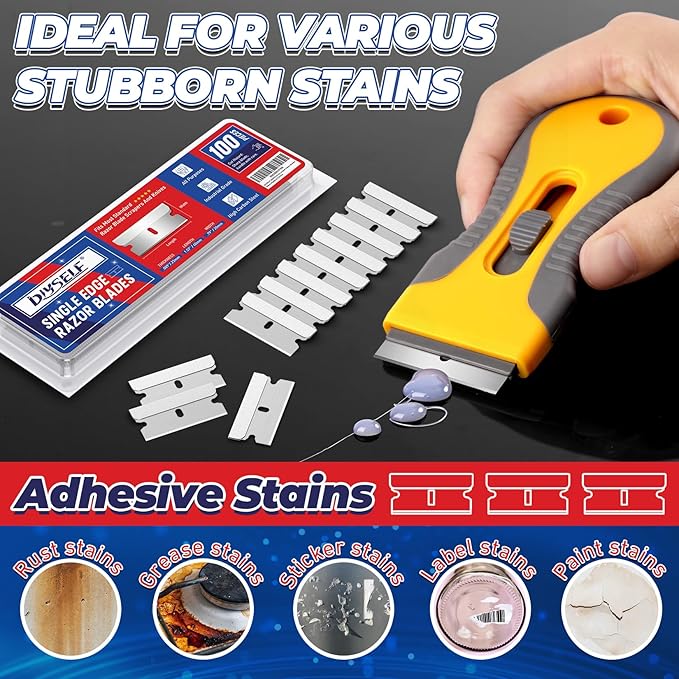 DIYSELF Single Edge Razor Blades, 200 Pcs - High Carbon Steel Razor Blades for Removing Decals, Stickers