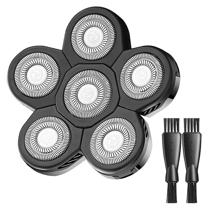 AW Shaver Replacement Head, 6 Blades Head Shaver Replacement Heads Compatible with AidallsWellup Replacement Head for AidallsWellup G-672 Head Shaver for Bald Men, 1 Cleaning Brush