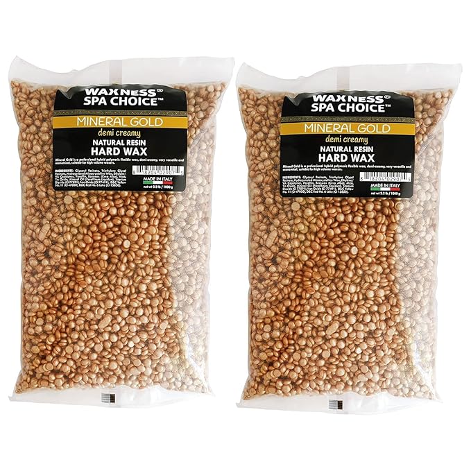 Waxness Spa Choice Mineral Gold Demi Creamy Hard Wax Beads 2.2 lb / 1 kg Pack of 2