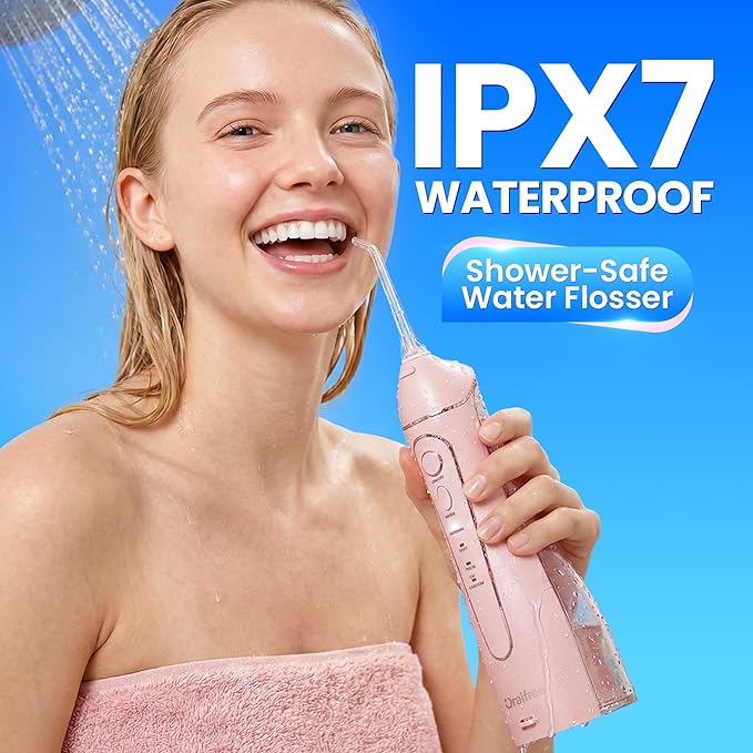 Oralfree Water flosser Teeth Picks - Dental Braces Cordless Oral Irrigator Portable Rechargeable Travel Irrigation Cleaner IPX7 Waterproof Electric Professional Flossing Teeth Cleaning for Home