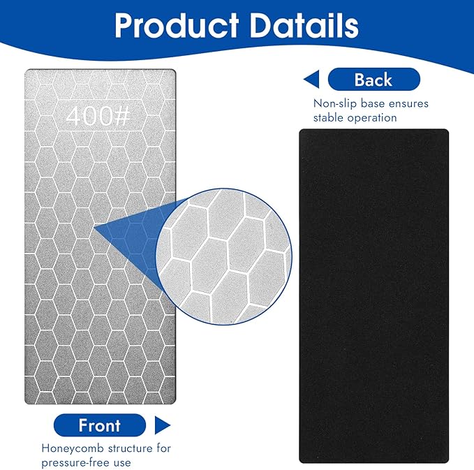 5 PCS Diamond Sharpening Stone, Double-Sided Sharpening Plate Honing Stones with Coarse Plate and Non-slip Base for Scissors, Knives 400/600/800/1000/1200 Grit (6 in. x 2.5 in)
